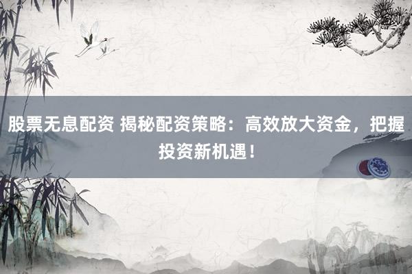 股票无息配资 揭秘配资策略：高效放大资金，把握投资新机遇！