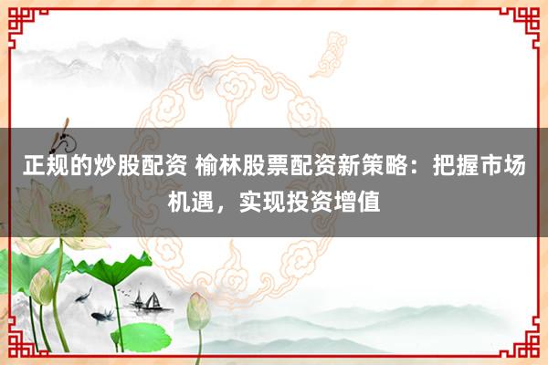 正规的炒股配资 榆林股票配资新策略：把握市场机遇，实现投资增值