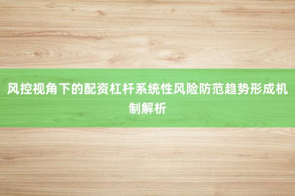 风控视角下的配资杠杆系统性风险防范趋势形成机制解析