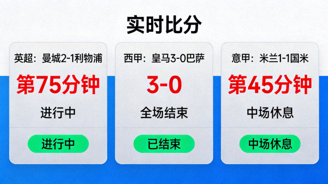 实时比分看板显示多场比赛数据与比赛状态的界面