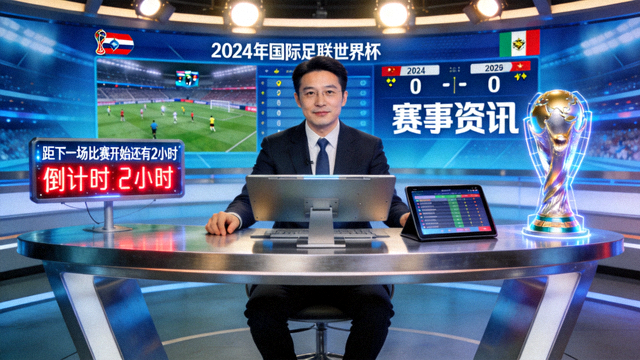 体育新闻演播室中赛事资讯播报的现场场景